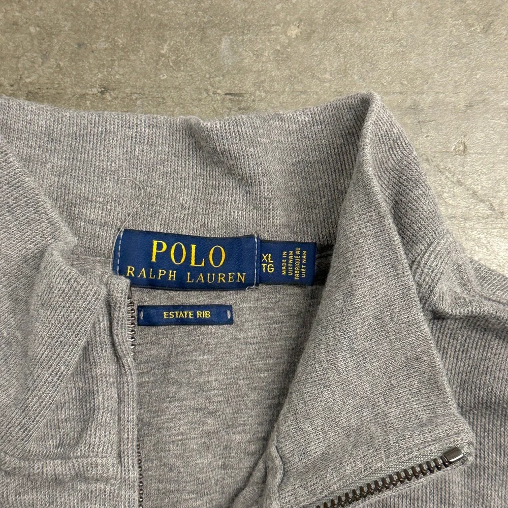 Polo Ralph Lauren Mens XL Estate Rib Quarter Zip Pullover Sweater Heather Gray